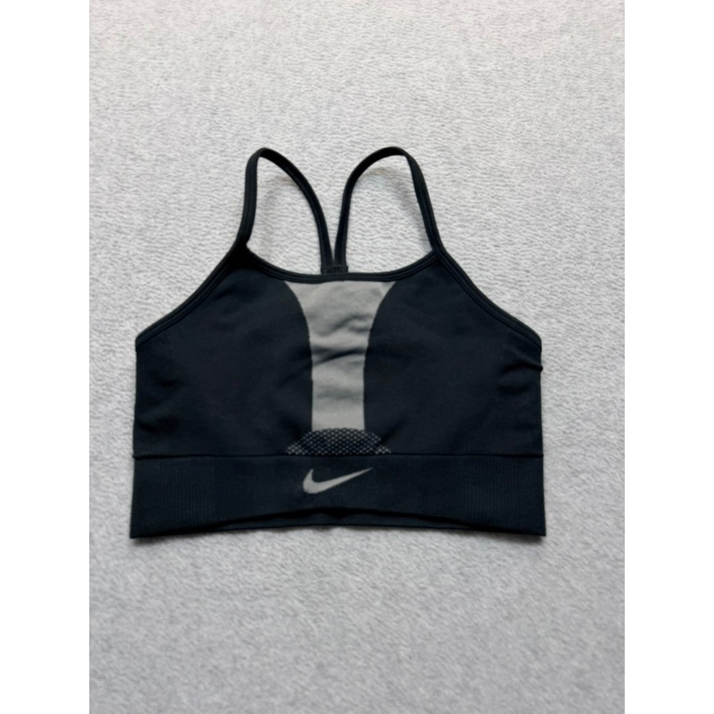 Nike Dri-FIT Sports Bra Black Grey Racerback Activewear Swoosh Logo Small